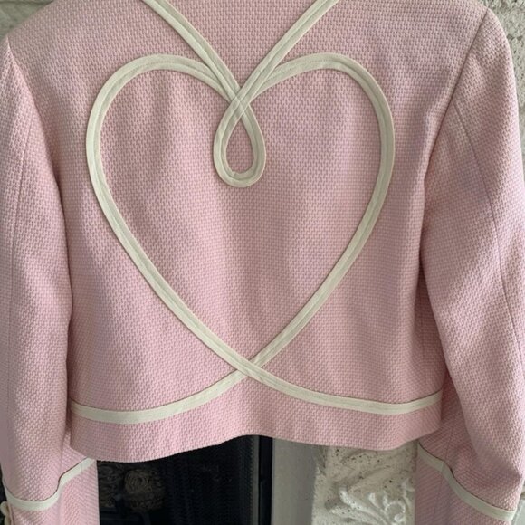 MOSCHINO Couture Italy Pink Jacket IVORY WHITE HEART TRIM USA 4 IT38 BOLERO - Picture 4 of 16